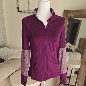 Purple Zip-Up Jacket with Heathered Sleeves